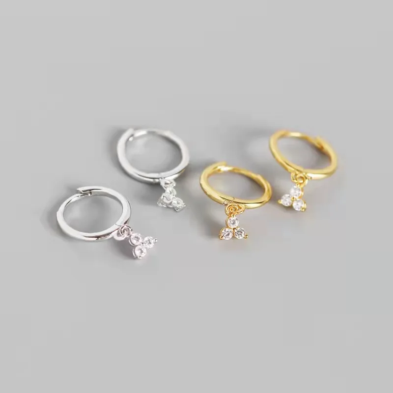 

New Design 925 Silver jewelry mini Diamond Charm Hoop 18k Gold Earrings