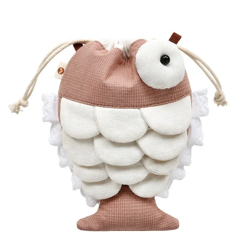 

Cartoon fish handbag drawstring cotton kids shoulder strap girls crossbody bag