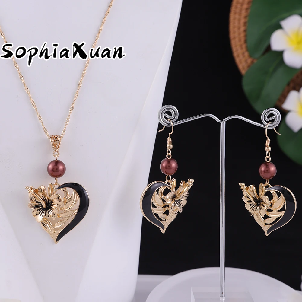 

SophiaXuan Junjian Samoan Dropship 14K Gold Plated Heart Hawaii Jewelry Polynesian Set Hawaiian Jewelry Wholesale, Picture shows
