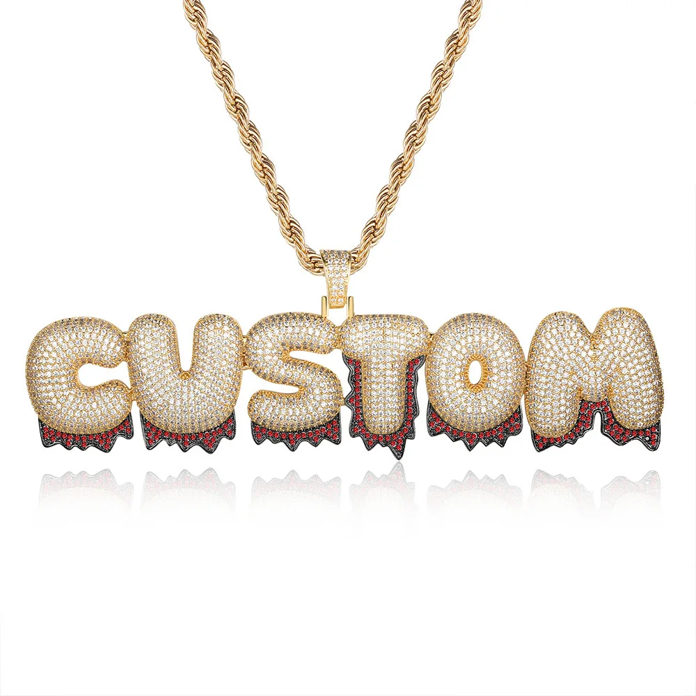 

Custom Name Iced Out Bubble Letters Chain Pendants Necklaces Men's Charms Zircon Hiphop Jewelry