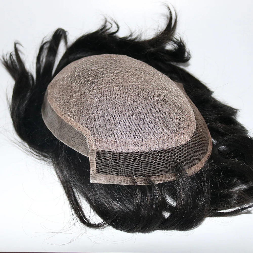 

100% Handmade Mens Toupee Silk Base With Swiss Lace In Front & Thin Skin At Back Men Remy Hair Systems Repalcment