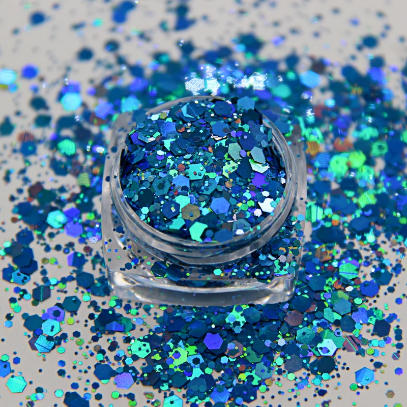 Factory Wholesale Cosmetic Glitter Powder Hexagon PET Bulk Holographic Glitter 1KG Mixed Chunky Glitter Powder for Crafts