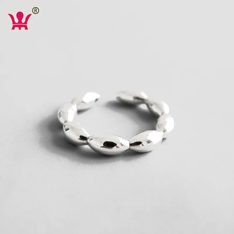 

Korean S925 sterling silver INS style simple oval bead open women's ring student silver jewelry