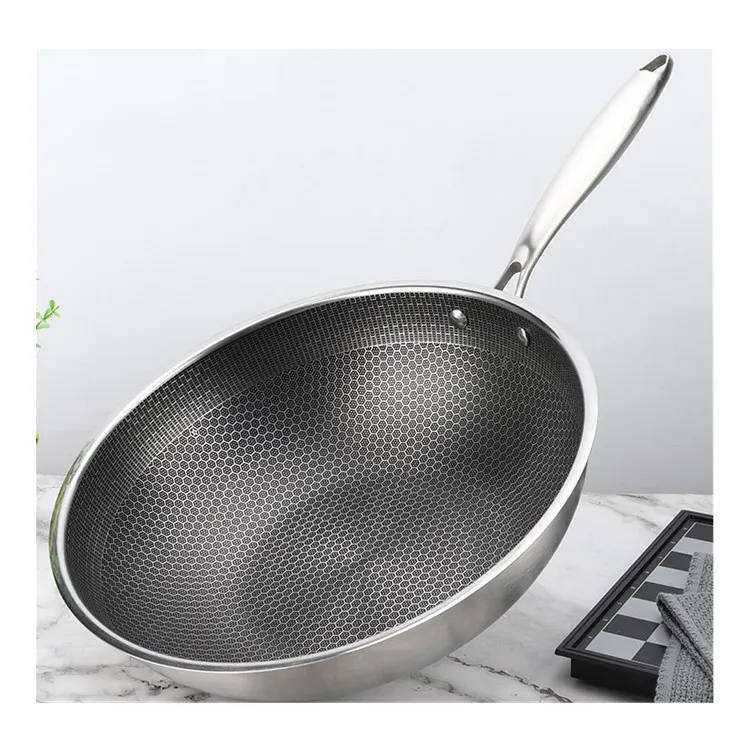 

32cm Wholesale 304 Stainless Steel Non-stick Cookware Kitchen Cook Pot Wok Fry Pan