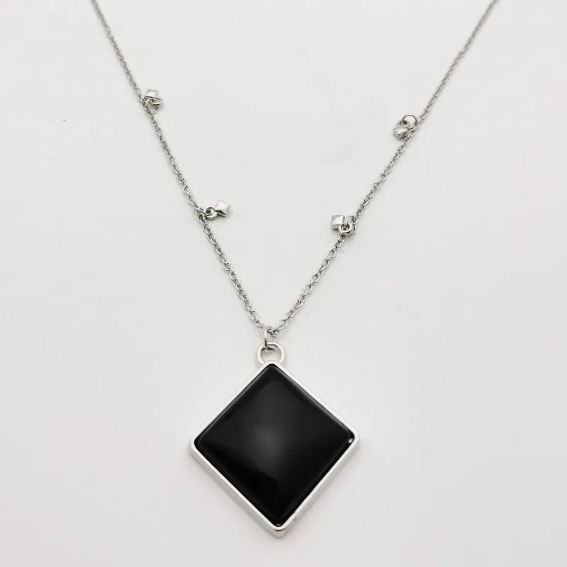 

Square Black Onyx Silver Filled Polished Rhodium Plated Finish Decorative Dangle Pendant Women Lady Necklace