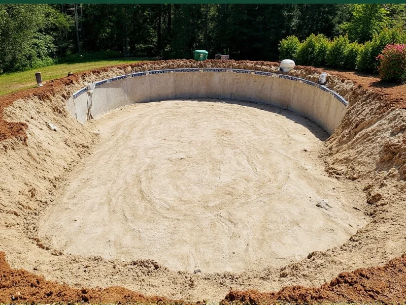 DIY above ground pool construction site with leveled ground