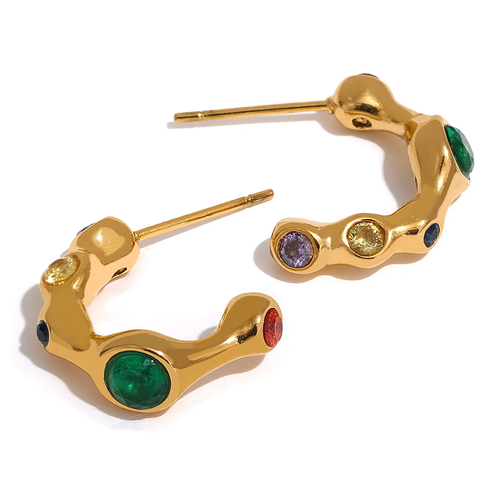 

JINYOU 2095 Women Fashion Rainbow Waterproof Jewelry 2022 Creative Unique Colorful Cubic Zircon CZ Stainless Steel Gold Earrings