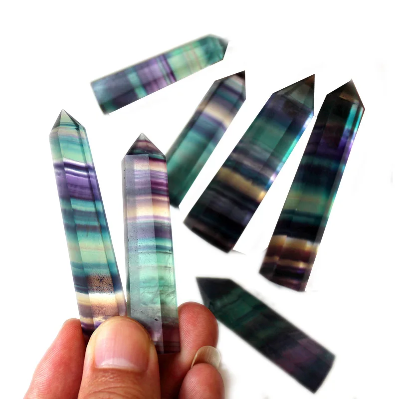 

Natural Fluorite Quartz Crystal Hexagonal Wand Health Promotion Gemstones Home Office Desktop Decoration