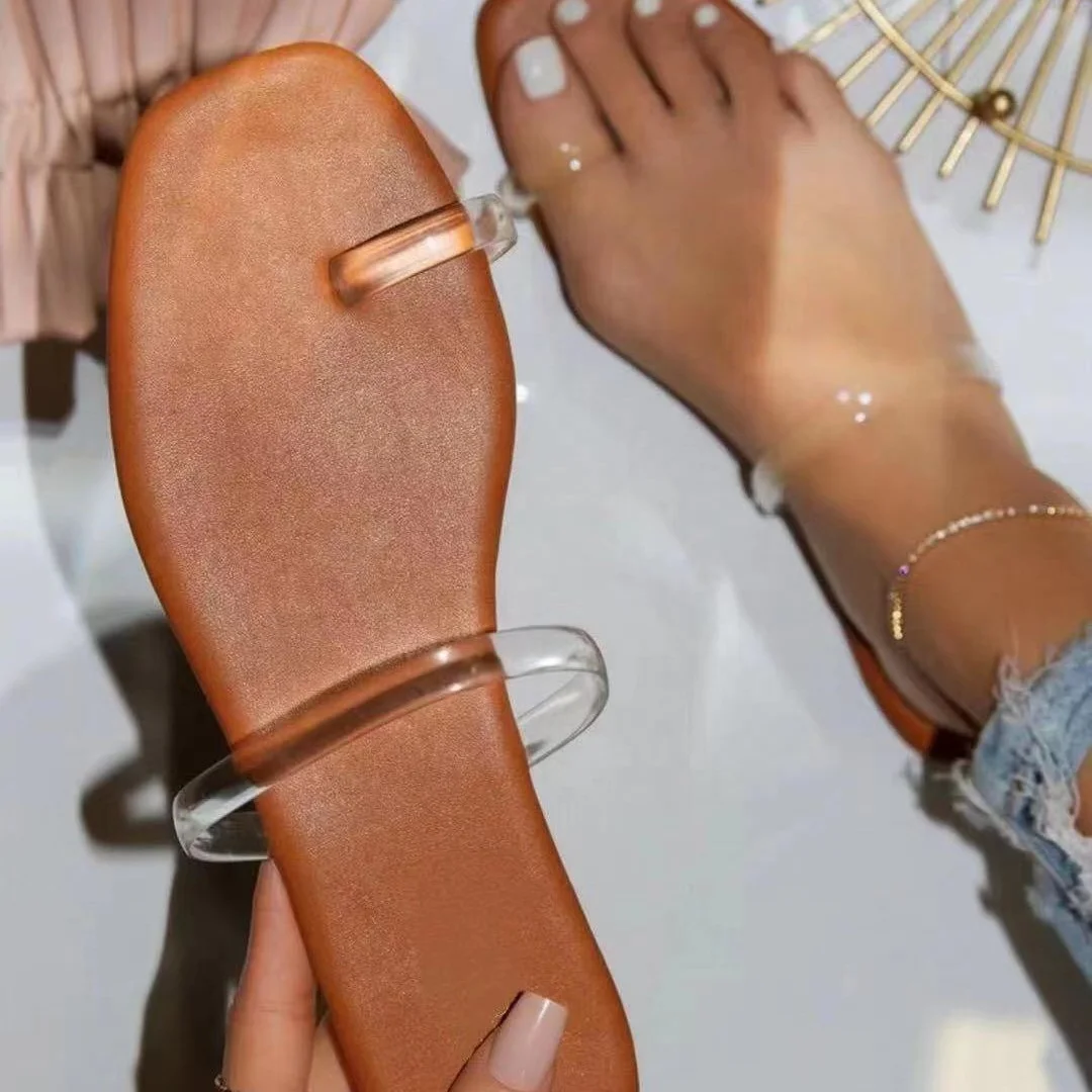 

Casual Large Size Flat Clear Sandals for Women and Ladies Flip Flop Beach Jelly Slippers, 2 colors