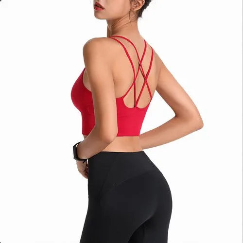 

Fashion Design Crossover Band Womens Fitness Elastic Sexy Sport Bra, Black/white/pink/seagreen/navy blue/wine red/grey purple/coral
