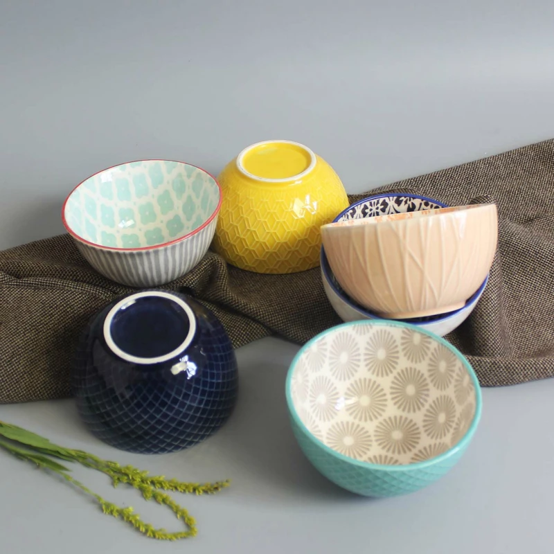 Ceramic Rice Bowl 5" Color Glaze Embossed Stoneware Bowl Buy Ceramic