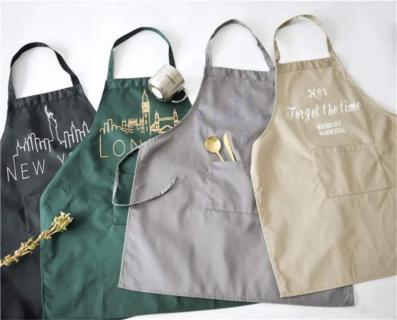 

Ins Nordic sleeveless apron embroidered cotton cactus fabric kitchen anti-fouling overalls cafe long section