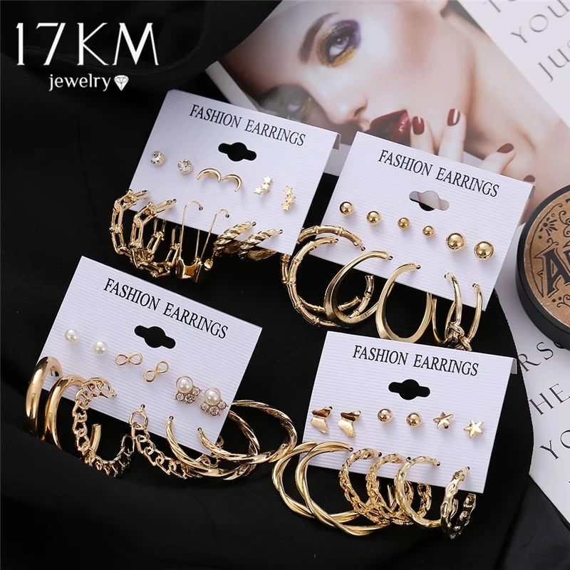 

Trendy KC Gold Plating Hoop Dangle Earrings set Geometric Circle Drop Earrings for Women Jewelry 2021