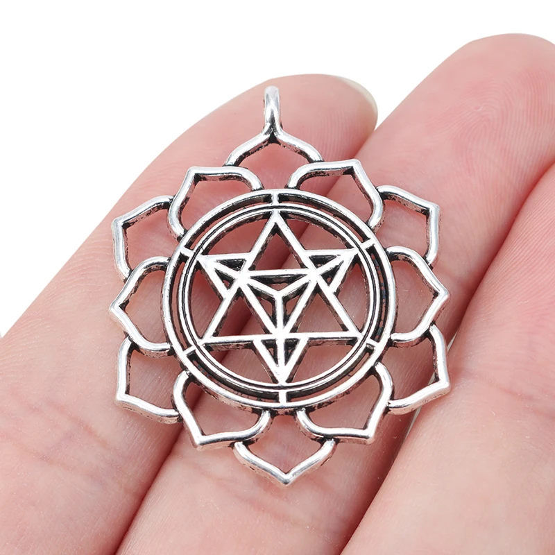 

Large Hollow Round Flower Merkaba Meditation Antique Silver Charms Pendants for Necklace Jewelry Making