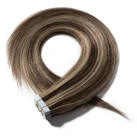 

european hair 100% Remy Human Double Drawn Invisible Tape in Hair Extensions balayage color #4/27