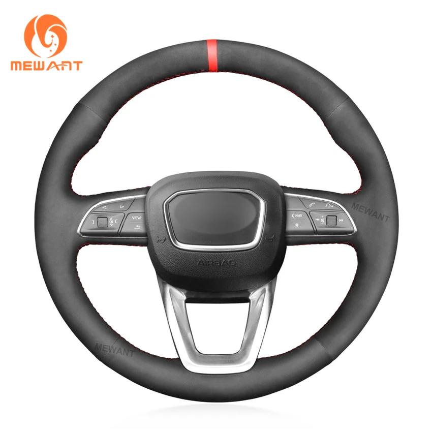 

Hand Sewing Soft Suede Steering Wheel Cover Red Strip for Audi A4 Allroad Q3 Q5 Q7 Q8 SQ5 2017 2018 2019