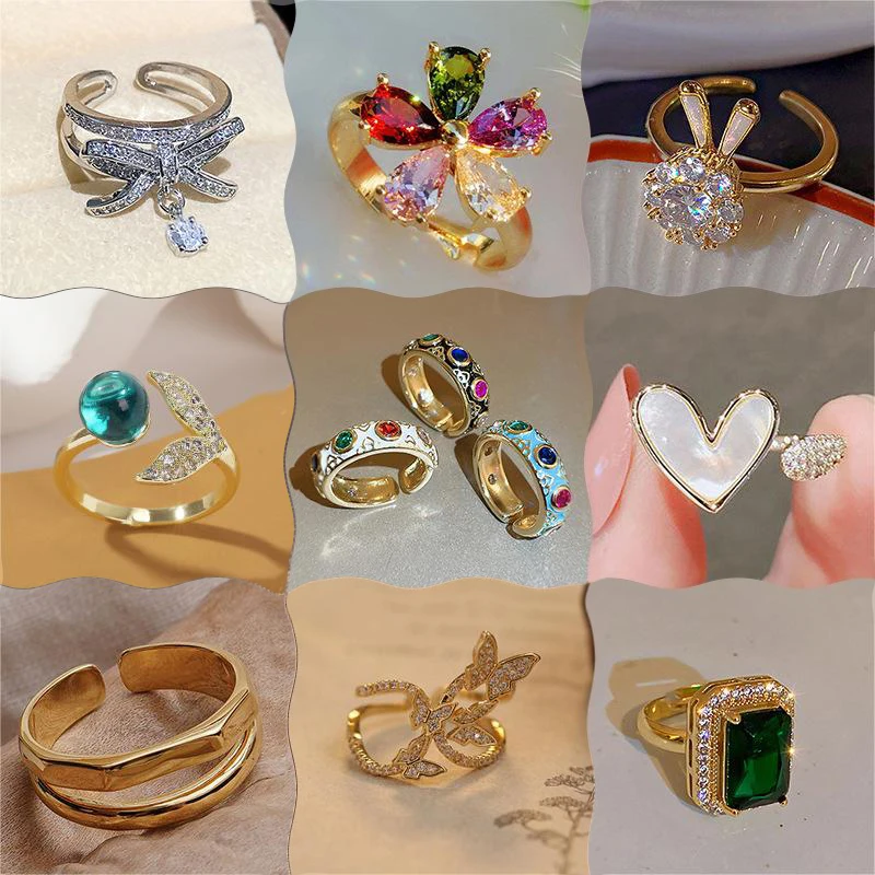 

Fashion Rotatable flowers Copper Diamond Luxury Crystal Ring Exaggerated Bow Droplet Shape Adjustable Opening Women's Ring