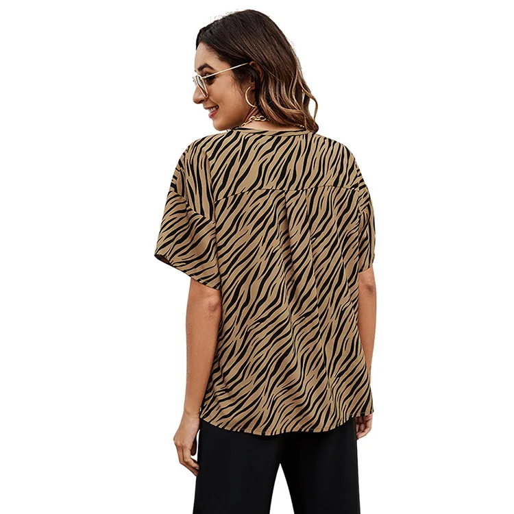 

Loose Street Style O Neck Short Sleeves Single Breasted Print Top Casual Breathable T-shirt