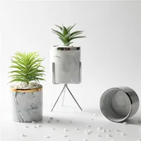 

Wholesale custom logo cylinder mini wedding decoration plant stand home decor marble ceramic succulent planter with metal stand