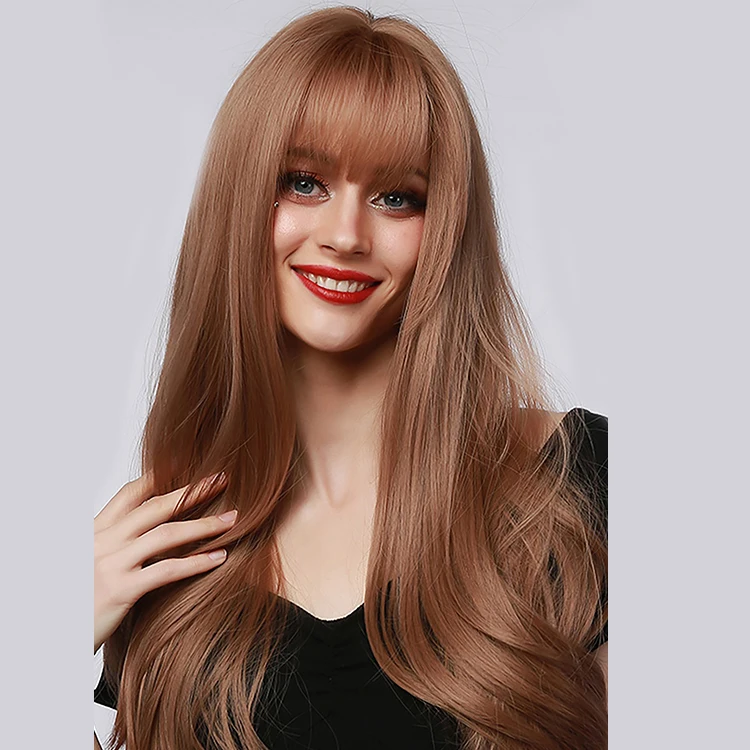 

BVR 26 Inch Synthetic Wigs Brown Water Wave Cosplay Synthetic Wigs With Bangs