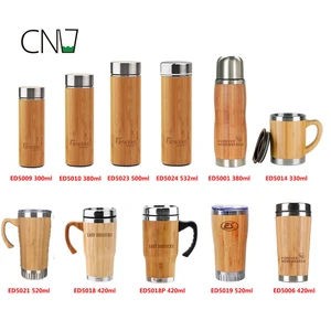 Image of Eco-friendly stainless steel bamboo thermos water bottle travel coffee water mugs with tea infuser