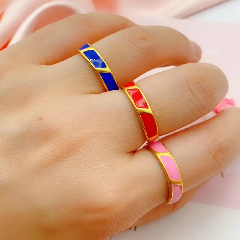 

Brass Gold-Plated Open Quadrilateral Paint Ring Female Simulation Gold Long-Lasting Color Index Finger Jewelry