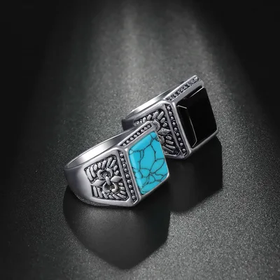 

Vintage Silver Tone Geometric Blue Turquoise Rings