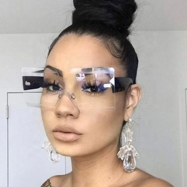 

New Trendy Big Frame One Piece Rimless Square Women Sunglasses in Stock, 9 colors