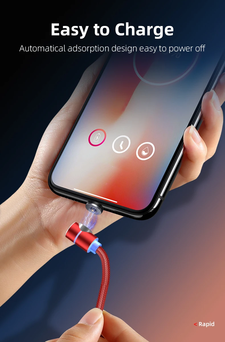 Classic L-shape 360 degree rotation round magnetic cable 1M 2M 3 in 1 connectors with led indicator Type C Micro Iproduct - ANKUX.COM