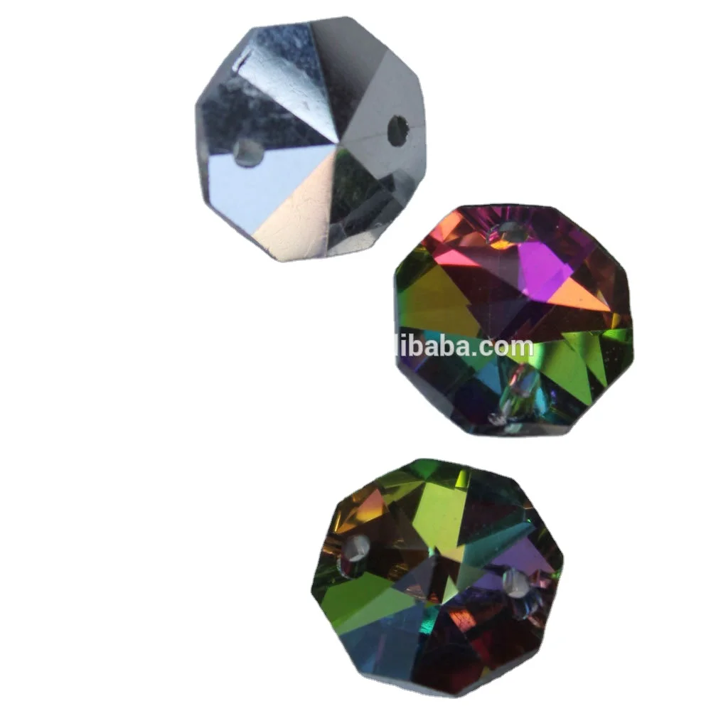 

High Quality K9 Material 14mm Colorful Plating Glass Octagon Two Hole Beads For Wedding Bead Garland Making