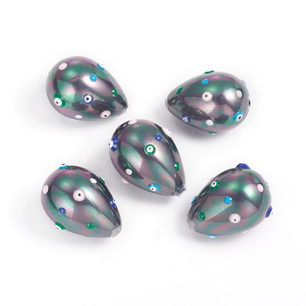 

Pandahall Teardrop Evil Paint Enamel Sprayed Shell Pearl Beads