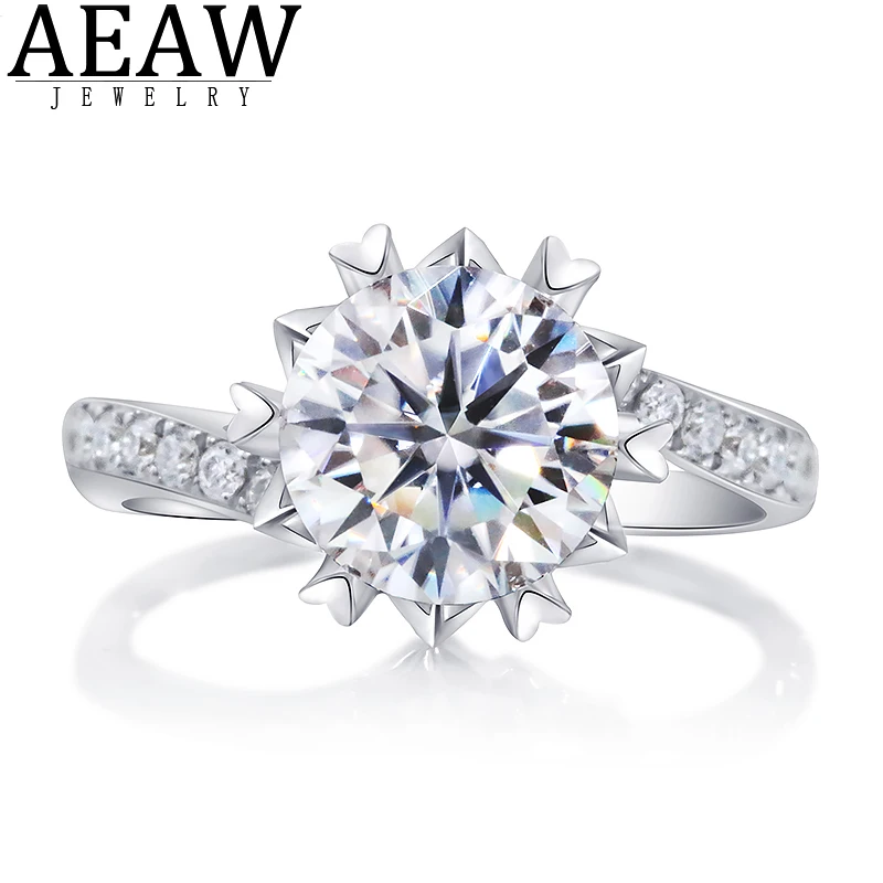 

AEAW DF Color Round Brilliant Cut 1.5Carat CT 7.5mm Moissanite Engagement Halo Ring Snow Flower Style Real 18k White Gold Gift