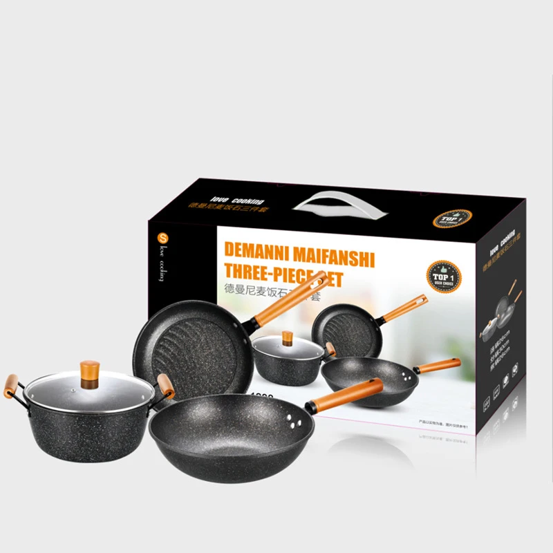 

LMK116 Household Kitchen Cooking Pans Medical Stone Non Stick Pans Three Pieces Non Stick Frying Pan