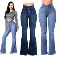 

New Hot Sale custom logo women jeans Wholesale Women High-waisted Denim Flared Trousers