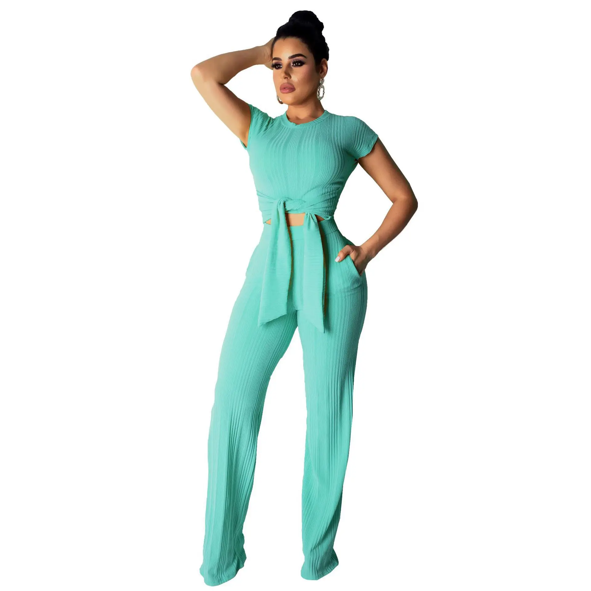 

2020 New arrivals women short sleeve top and short pants sports summer casual two piece set