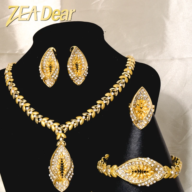 

Gift Set For Saudi Dubai Long Big African Pure Gold Bridal Nigeria 18K Gold-Plated One Gram Jewellery Jewelry Set