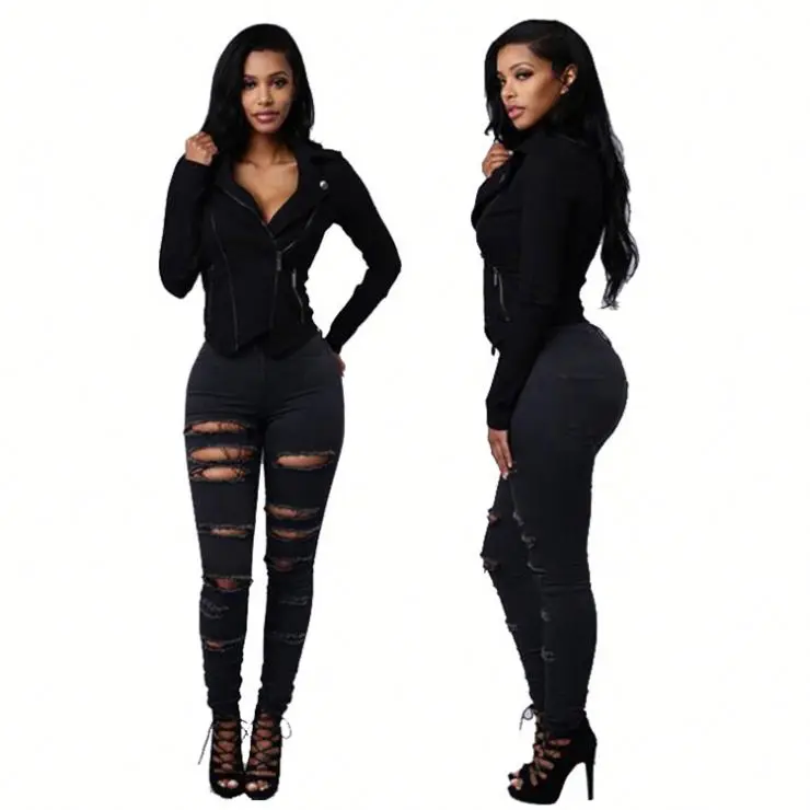 

Amy31-253 Jeans High Waist Ripped Jeans Women Washed Flare Denim Jeans
