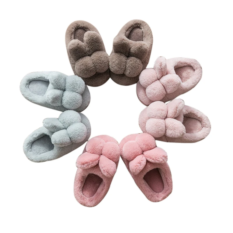 

Children's autumn and winter cotton slippers warm thick soled indoor cotton shoes cute plush rabbit shoes