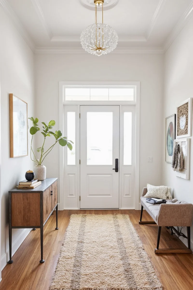 Family coming home together in a well-designed entryway