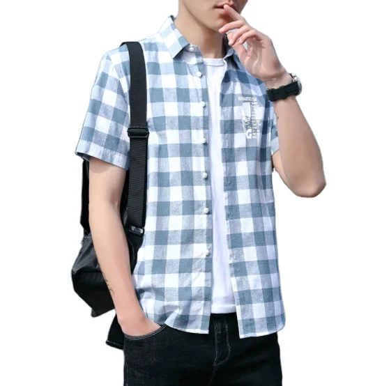 

2021 new summer men's shirt Plaid single button long sleeve breathable washable fashion casual cotton padded clothes, 4 colors