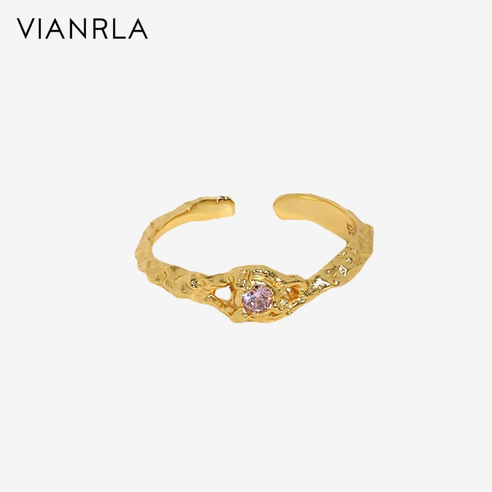 VIANRLA pink cubic zirconia ring 925 sterling silver 18k gold plated open ring