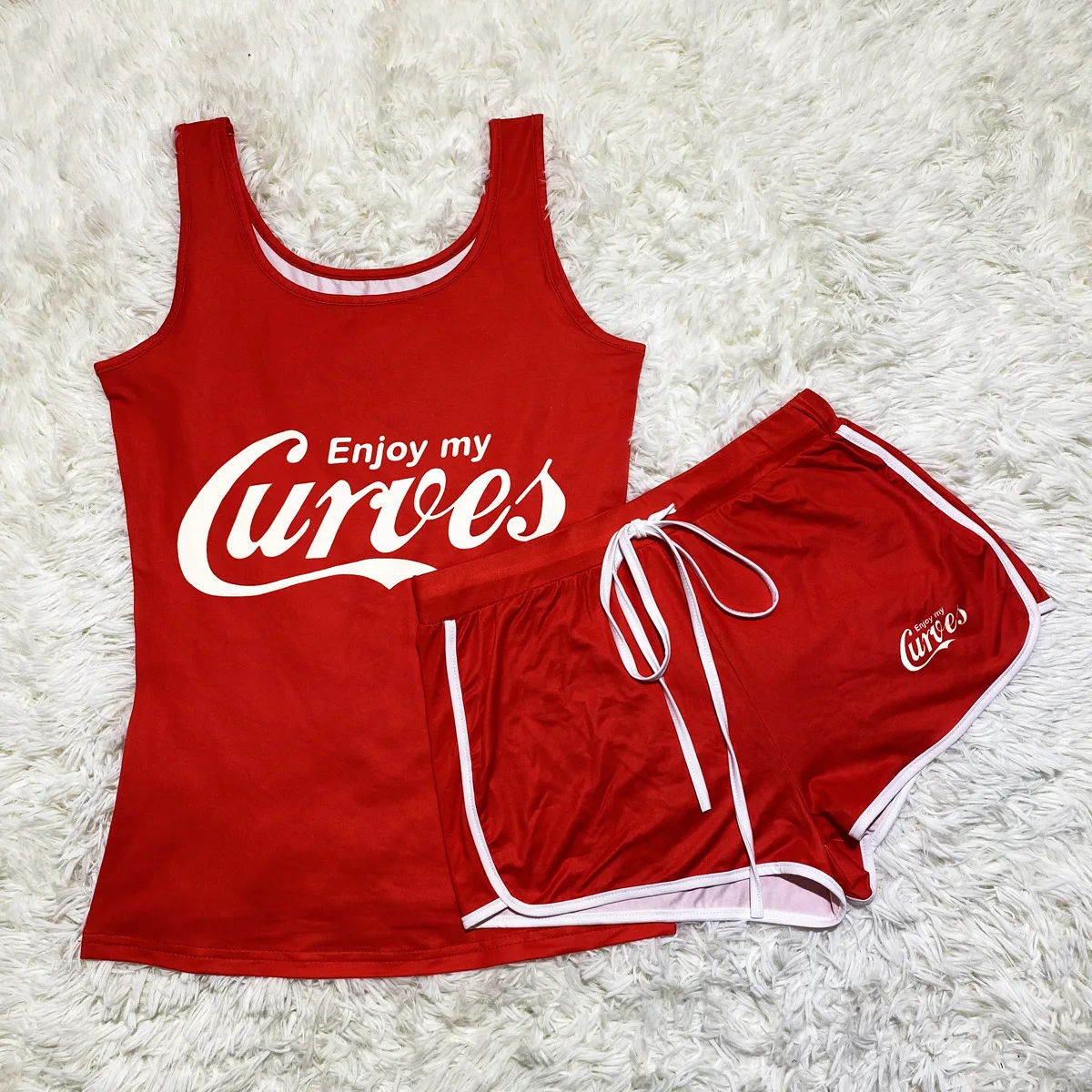

2021 Wholesale Summer Fashion Sexy Graphic Pattern Print Tank Top Sports Tracksuit Biker Set Women Outfits Two Piece Short Sets, Picture