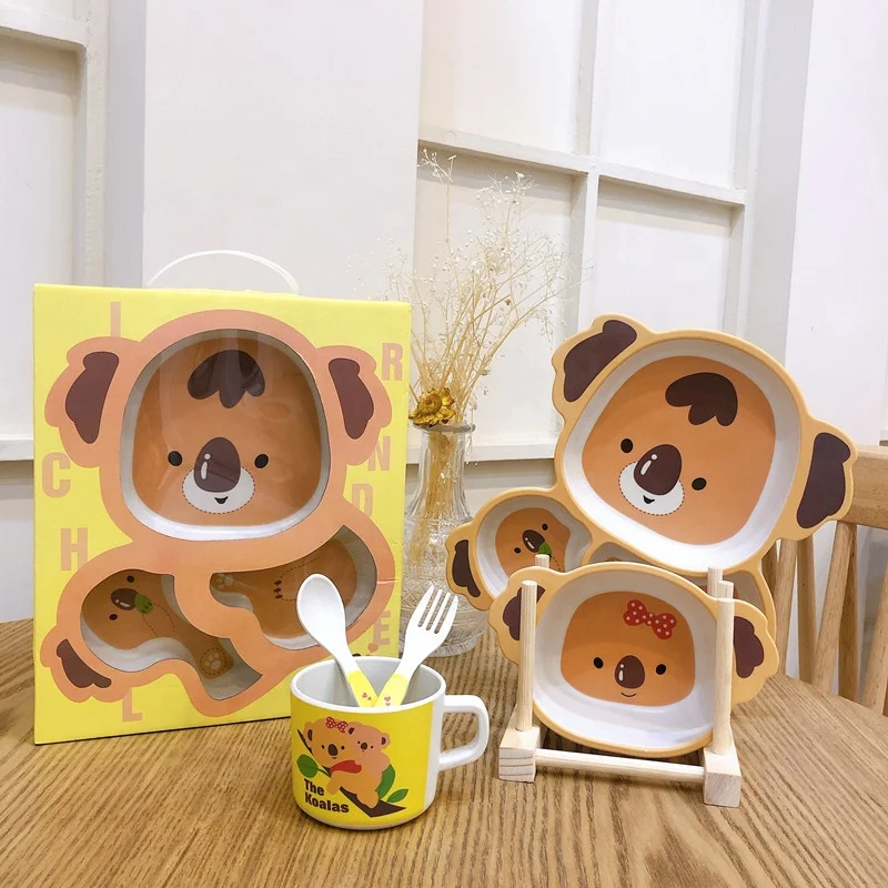 

BPA Free Bamboo Fiber Children Tableware Kids Children Dinner Set Baby Feeding Set Dinnerware