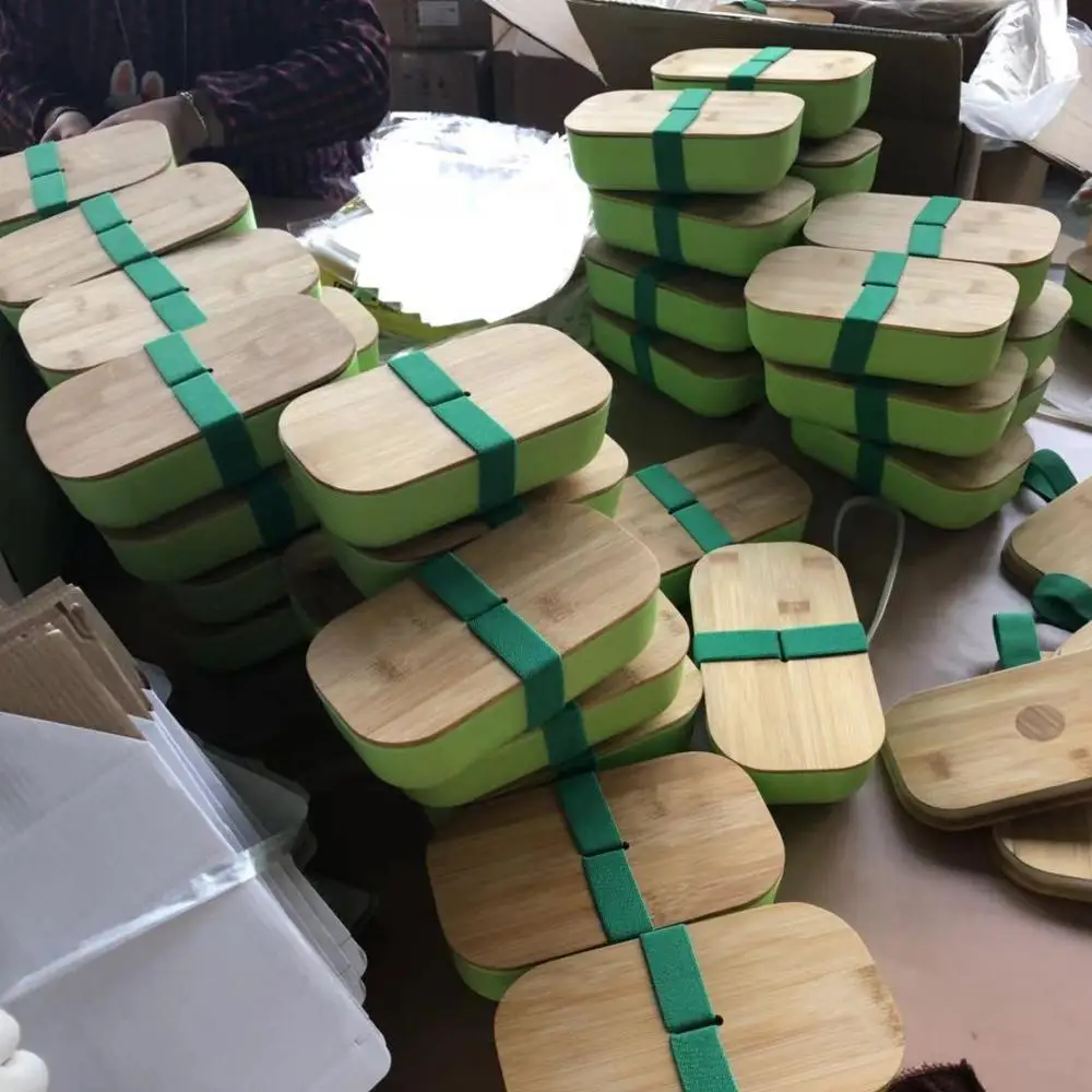 

Biodegradable Bamboo fiber food container storage bento lunch box with lid, Customized color