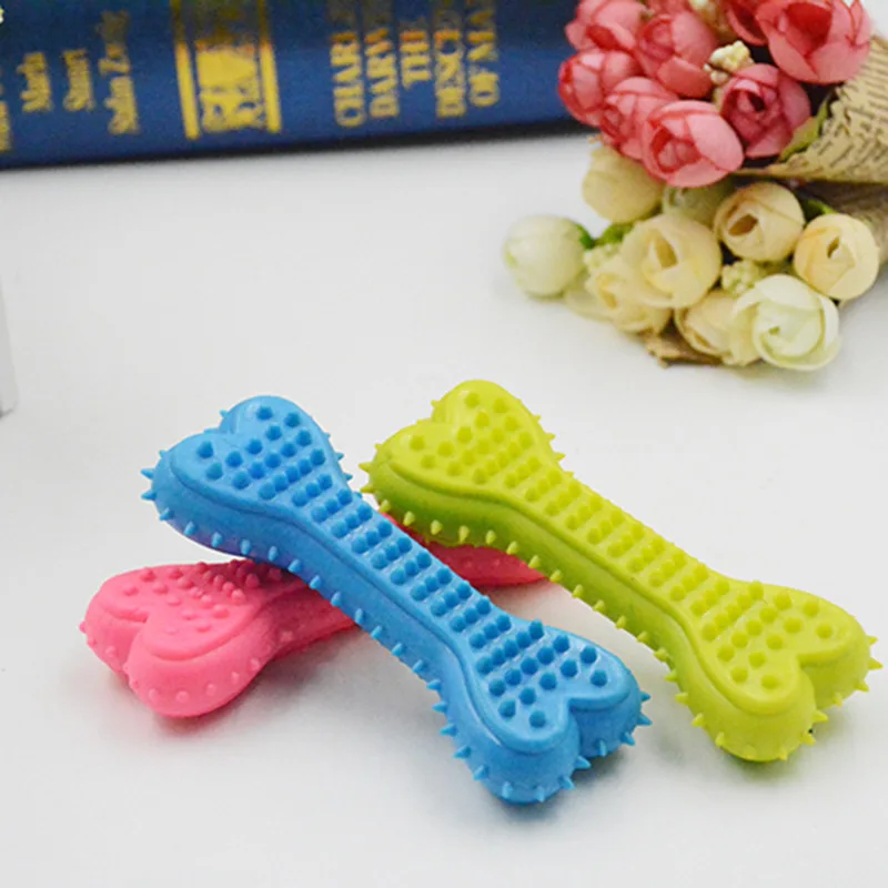 

TPR dog interactive bone shape toys pet cleaning teeth bite toy durable tough rubber soft pet toys, Picture