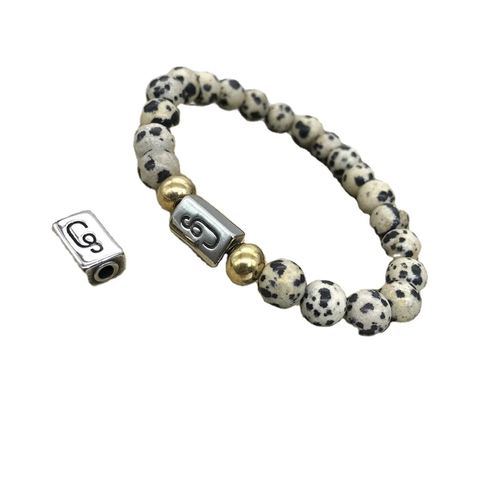 

Hot Selling Silver stainless steel Custom Engraved Logo Metal Beads Charm Bracelet Beads 14x8mm for Gift