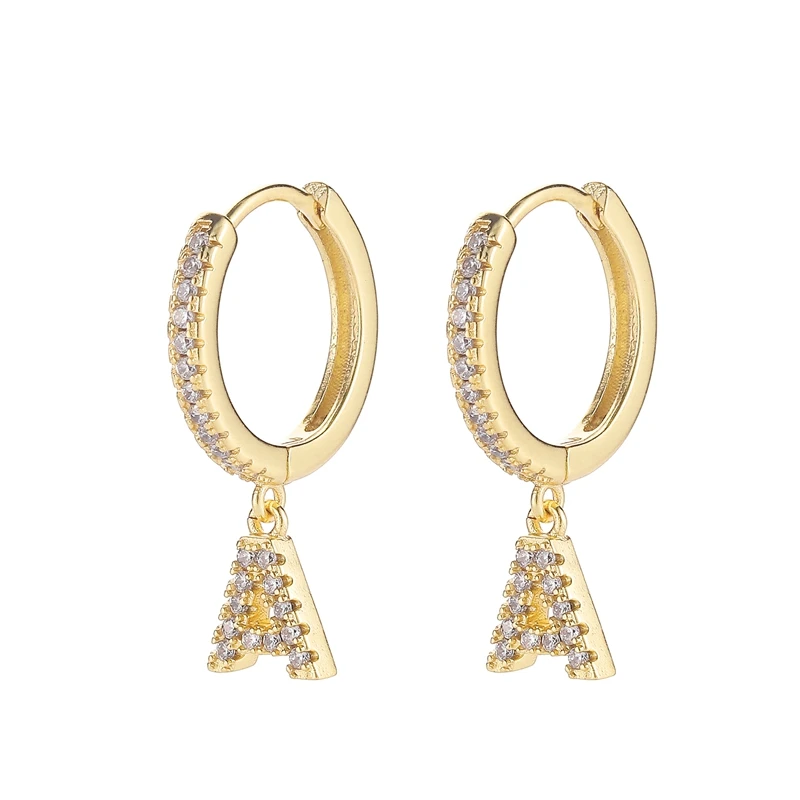 

ENSHIR 1PC Personalized 2020 New Fashion CZ Initial Earrings 26 Letter Hoop Earrings Wholesale, Gold
