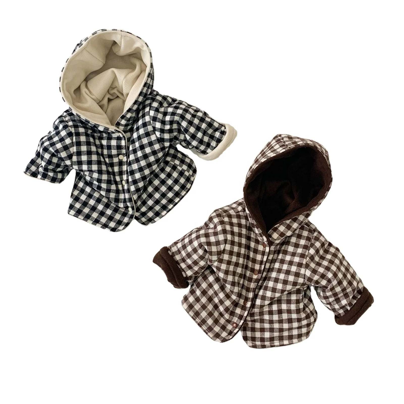 

thickening children's cotton padded plaid jacket clip cotton jacket Wearable on both sides