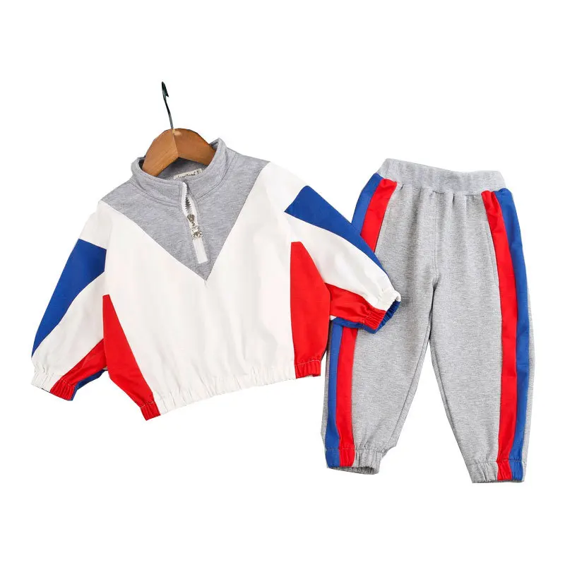 New arrival kids sports clothing sets for girl children's patchwork casual clothes