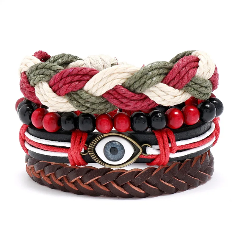 

Multilayer Leather Bracelet Set Eye Charm Beaded Bracelets For Men Jewelry Punk Wrap Wristband Leather Bangle